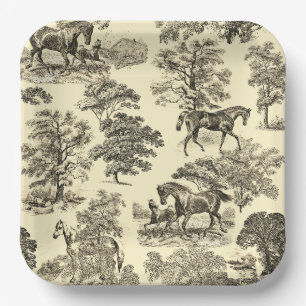 Assiettes En Carton Elégant Beige Rustique Horses Toile