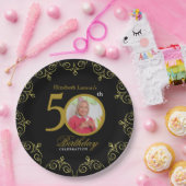 Assiettes En Carton Elégant Black and Gold 50th Birthday Invitation (Fête)