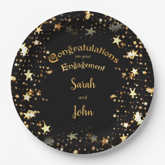 Assiettes En Carton Élégant Black and Gold Engagement Party (Devant)