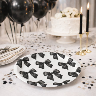 Assiettes En Carton Elegant Black Bow Birthday