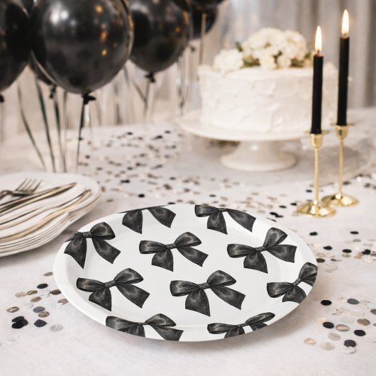 Assiettes En Carton Elegant Black Bow Birthday