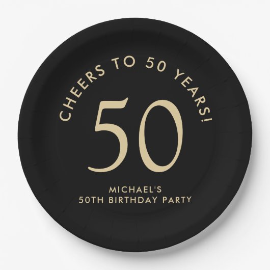 Assiettes En Carton Elegant Black Gold 50th Birthday Party (Devant)