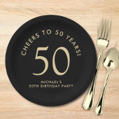 Assiettes En Carton Elegant Black Gold 50th Birthday Party