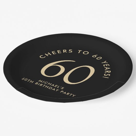 Assiettes En Carton Elegant Black Gold 60th Birthday Party (Angle)