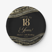 Assiettes En Carton Elegant Black Gold Agate 18th Birthday Party (Devant)