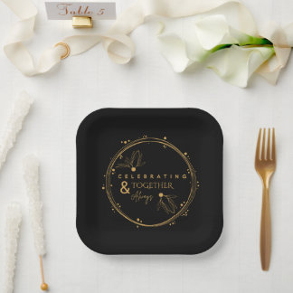 Assiettes En Carton Elégant Black & Gold Celebration Together & Always
