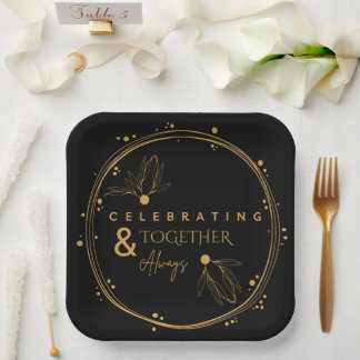 Assiettes En Carton Elégant Black & Gold "Célébrer ensemble toujours"