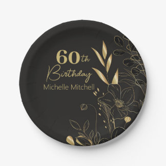 Assiettes En Carton Elégant Black Gold Custom 60e anniversaire N'impor