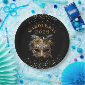 Assiettes En Carton Elegant Black Gold Glitter Mardi Gras 2026 (Fête)
