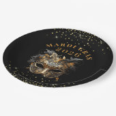 Assiettes En Carton Elegant Black Gold Glitter Mardi Gras 2026 (Angle)