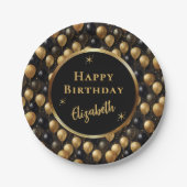 Assiettes En Carton Elégant Black Gold Parties scintillant Ballons Mot (Devant)