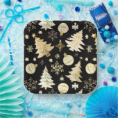 Assiettes En Carton Élégant Black Gold Snowflakes Christmas Tree Balls (Fête)