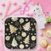 Assiettes En Carton Élégant Black Gold Snowflakes Christmas Tree Balls (Fête)