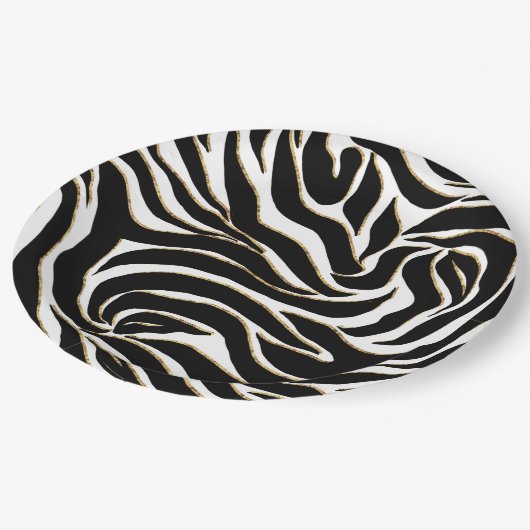 Assiettes En Carton Elegant Black Gold Zebra White Animal Print (Angle)
