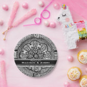 Assiettes En Carton Elégant Black White Mariage damassé Événement L'am (Fête)