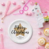 Assiettes En Carton Elégant Blanc Faux Gold Star Joyeux Noël (Fête)