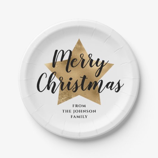 Assiettes En Carton Elégant Blanc Faux Gold Star Joyeux Noël (Devant)