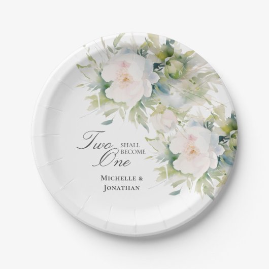 Assiettes En Carton Élégant Blanc Floral Deux deviennent un Mariage de (Devant)