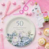 Assiettes En Carton Elégant bleu bleu blanc floral 50e anniversaire No (Fête)