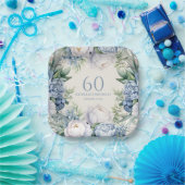 Assiettes En Carton Elégant bleu bleu blanc floral 60e anniversaire (Fête)