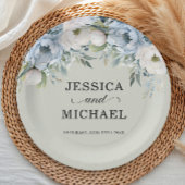 Assiettes En Carton Elégant bleu bleu ivoire floral Sage vert