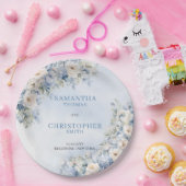 Assiettes En Carton Elégant bleu clair et blanc Fleurs eucalyptus (Fête)