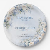 Assiettes En Carton Elégant bleu clair et blanc Fleurs eucalyptus (Devant)