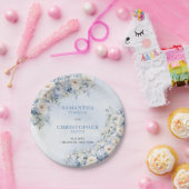 Assiettes En Carton Elégant bleu clair et blanc Fleurs eucalyptus (Fête)