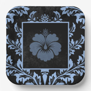 Assiettes En Carton Élégant bleu damassé Noël personnalisé Plaques en