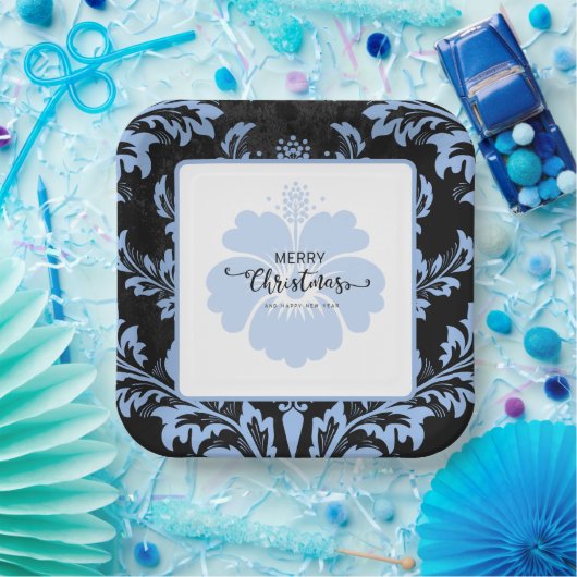 Assiettes En Carton Élégant bleu damassé Noël personnalisé Plaques en  (Fête)