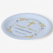 Assiettes En Carton Élégant bleu et pêche Floral Gold Confirmation (Angle)