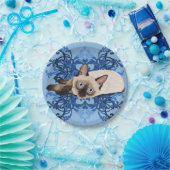 Assiettes En Carton Elégant bleu floral chat siamois jolie féline (Fête)