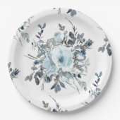 Assiettes En Carton Elégant bleu Floral Chinoiserie Mariage (Devant)