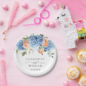 Assiettes En Carton Élégant bleu Hydrangea rose Rose Mariage (Fête)