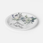 Assiettes En Carton Elégant bleu marine Rose blanche Joyeux Noël (Angle)