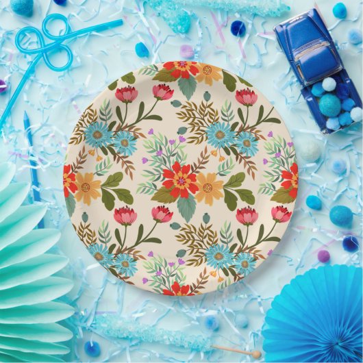 Assiettes En Carton Élégant bleu rose vert Feuille Motif (Fête)