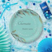 Assiettes En Carton Elégant bleu Turquoise Eucalyptus Aquarelle Annive (Fête)