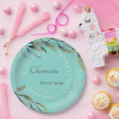 Assiettes En Carton Elégant bleu Turquoise Eucalyptus Aquarelle Annive (Fête)