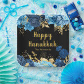 Assiettes En Carton Elegant Blue and Gold Flowers Hanukkah Party (Fête)