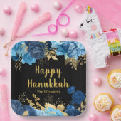 Assiettes En Carton Elegant Blue and Gold Flowers Hanukkah Party (Fête)