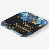 Assiettes En Carton Elegant Blue and Gold Flowers Hanukkah Party (Angulaire)