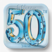 Assiettes En Carton Elégant Blue and Gold Gemstone 50e anniversaire (Recto)