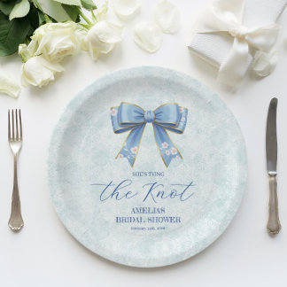 Assiettes En Carton Elegant Blue Bow Engagement Party Invitation