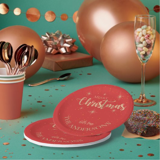 Assiettes En Carton Élégant Blue Gold Stars Nom Joyeux Noël fête (Multi)