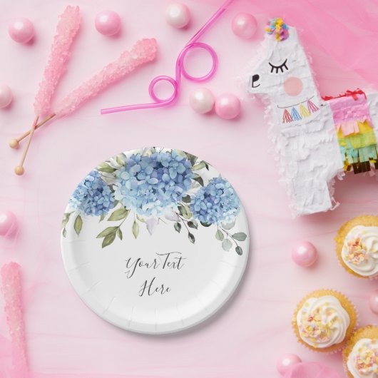 Assiettes En Carton Elégant Blue Hydrangea Eucalyptus Party (Fête)