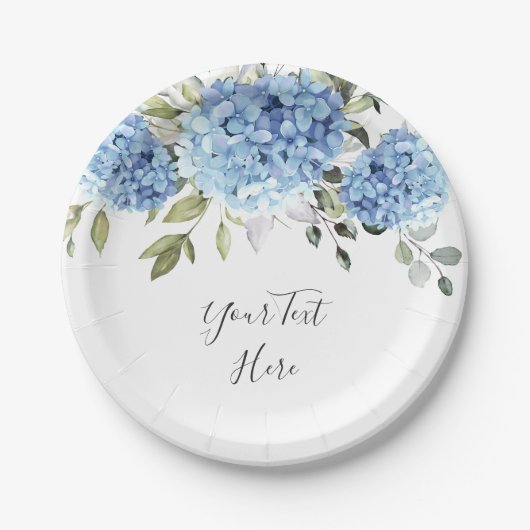 Assiettes En Carton Elégant Blue Hydrangea Eucalyptus Party (Devant)