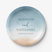 Assiettes En Carton Elégant Blue Ocean Beach Mariage de sable (Devant)