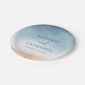 Assiettes En Carton Elégant Blue Ocean Beach Mariage de sable (Angle)