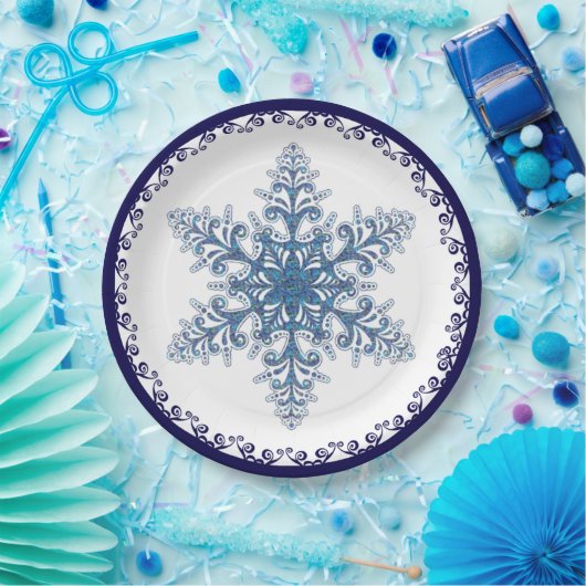 Assiettes En Carton Élégant Blue Snowflake Holiday (Fête)