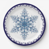 Assiettes En Carton Élégant Blue Snowflake Holiday (Devant)